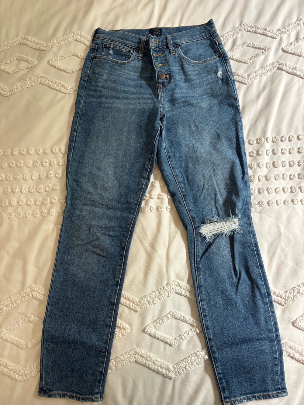 J. Crew High-Rise Distressed Blue Button-Fly Jeans